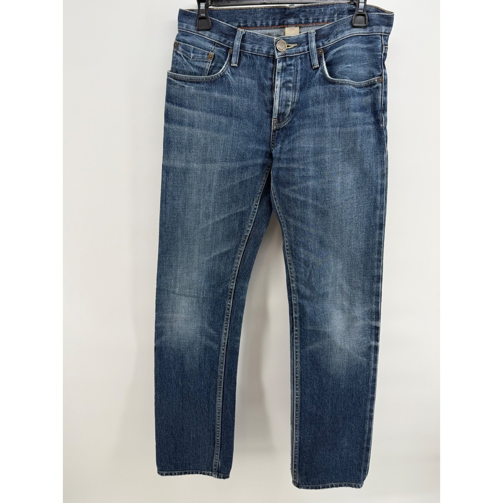 Burberry Brit Mens Straight Leg Jeans Blue Indigo Denim Size 28x32 Logo Plaque